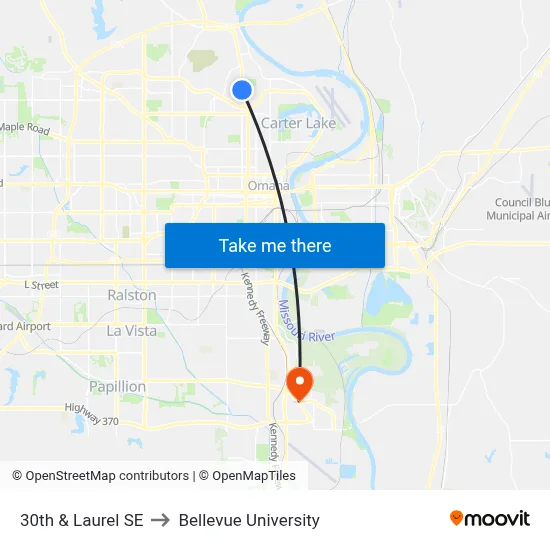 30th & Laurel SE to Bellevue University map