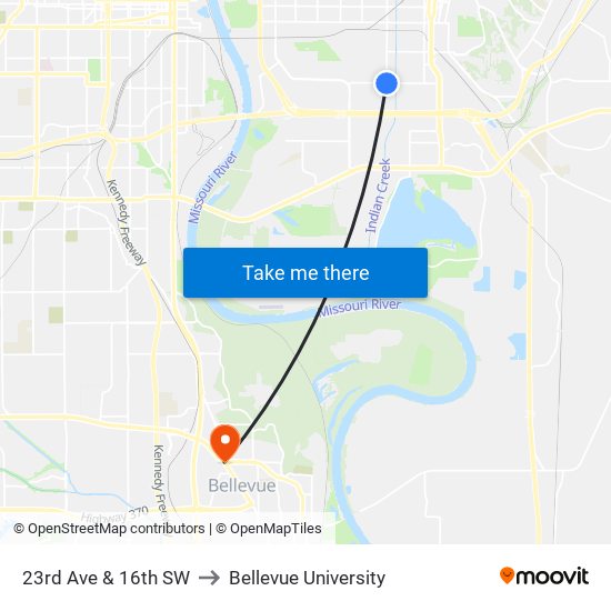 23rd Ave & 16th SW to Bellevue University map