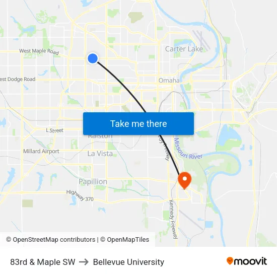 83rd & Maple SW to Bellevue University map