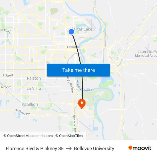 Florence Blvd & Pinkney SE to Bellevue University map