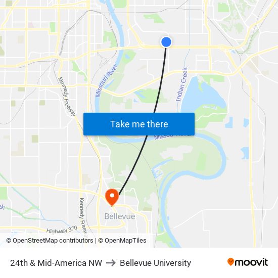 24th & Mid-America NW to Bellevue University map