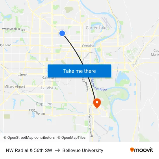 NW Radial & 56th SW to Bellevue University map