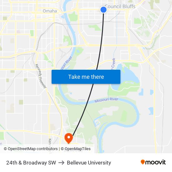 24th & Broadway SW to Bellevue University map