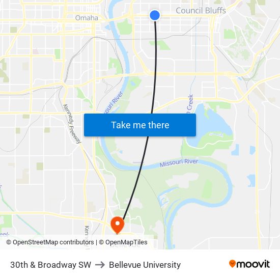 30th & Broadway SW to Bellevue University map