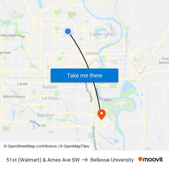 51st (Walmart) & Ames Ave SW to Bellevue University map