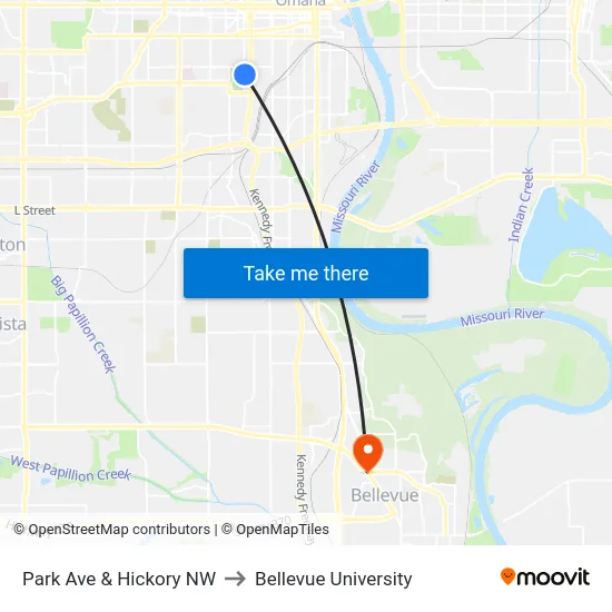 Park Ave & Hickory NW to Bellevue University map