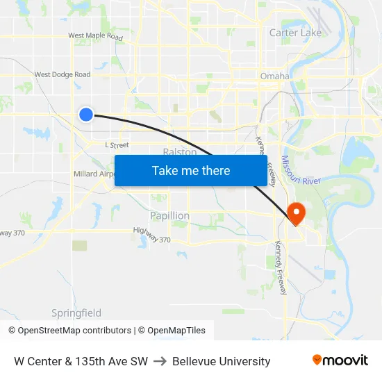 W Center & 135th Ave SW to Bellevue University map