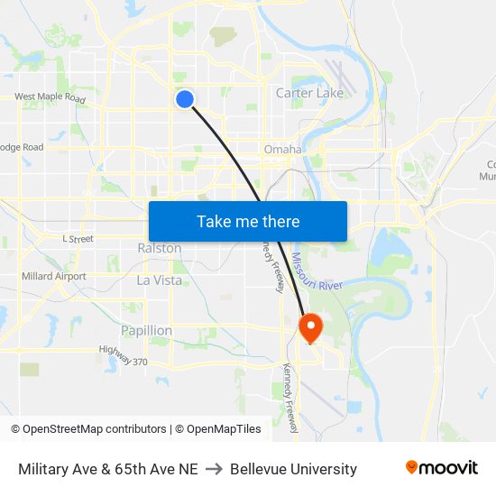 Military Ave & 65th Ave NE to Bellevue University map