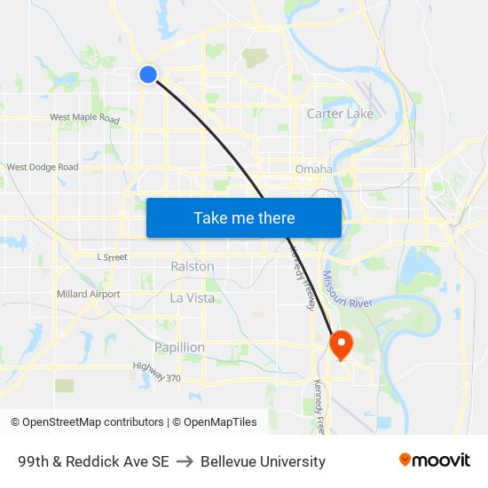 99th & Reddick Ave SE to Bellevue University map