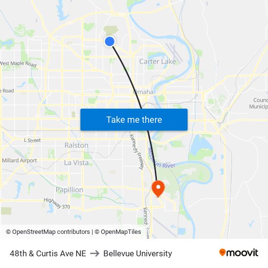 48th & Curtis Ave NE to Bellevue University map