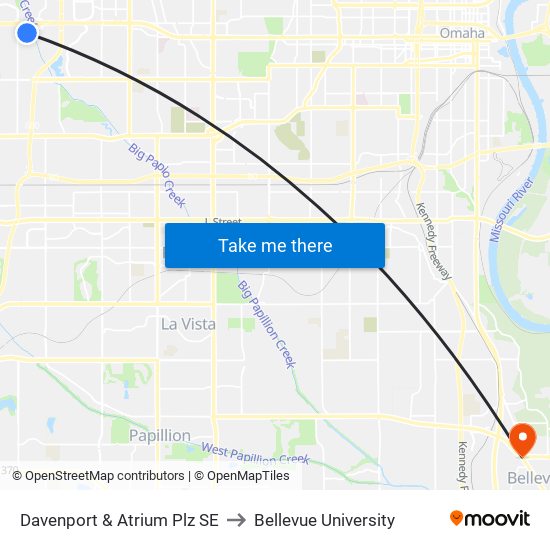 Davenport & Atrium Plz SE to Bellevue University map