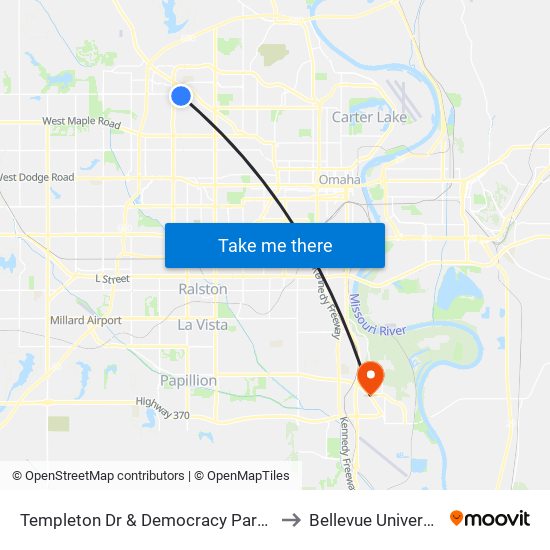 Templeton Dr & Democracy Park SE to Bellevue University map