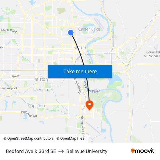 Bedford Ave & 33rd SE to Bellevue University map