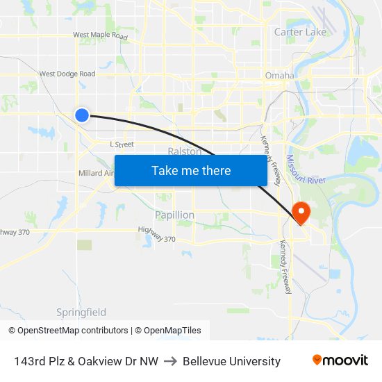 143rd Plz & Oakview Dr NW to Bellevue University map