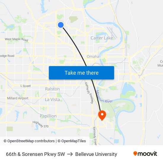 66th & Sorensen Pkwy SW to Bellevue University map