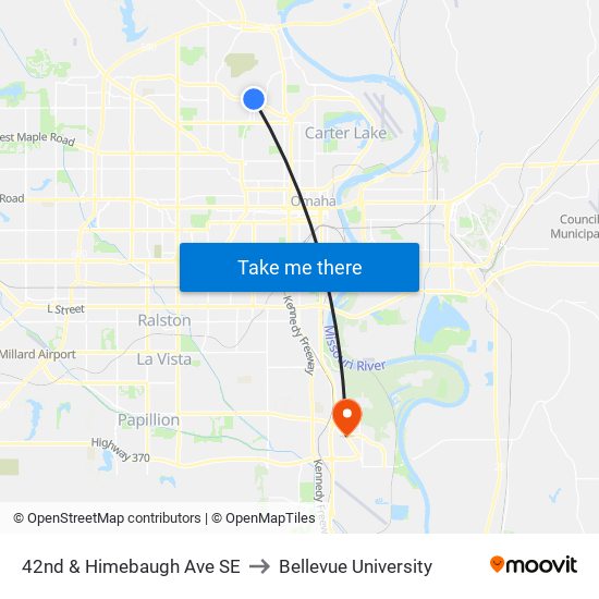 42nd & Himebaugh Ave SE to Bellevue University map