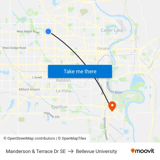 Manderson & Terrace Dr SE to Bellevue University map