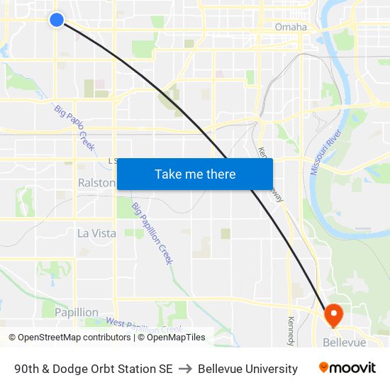 90th & Dodge Orbt Station SE to Bellevue University map