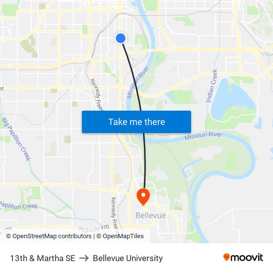 13th & Martha SE to Bellevue University map