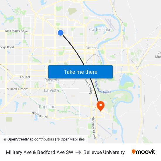 Military Ave & Bedford Ave SW to Bellevue University map