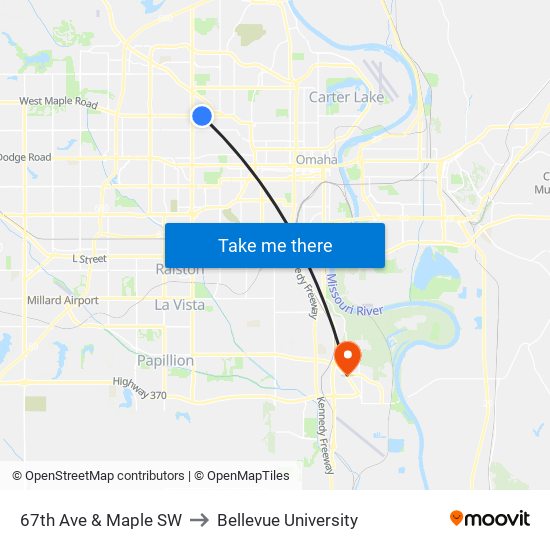 67th Ave & Maple SW to Bellevue University map