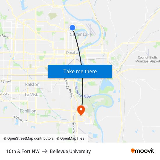 16th & Fort NW to Bellevue University map