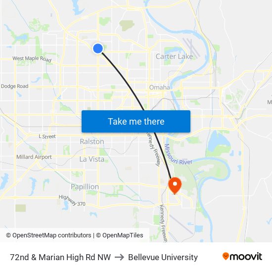 72nd & Marian High Rd NW to Bellevue University map