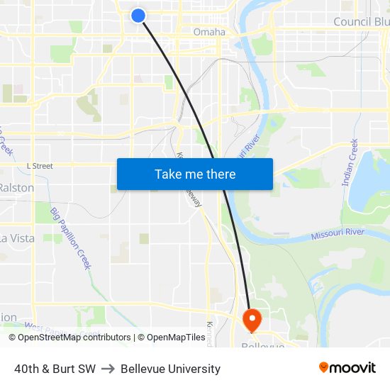 40th & Burt SW to Bellevue University map