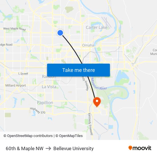 60th & Maple NW to Bellevue University map