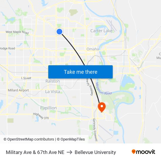 Military Ave & 67th Ave NE to Bellevue University map