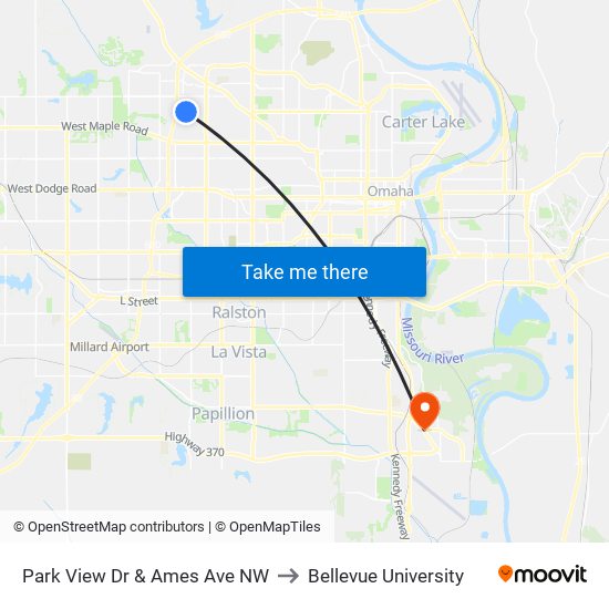 Park View Dr & Ames Ave NW to Bellevue University map