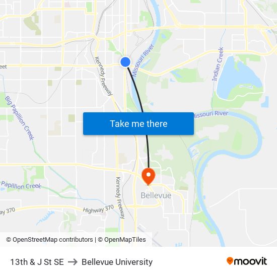 13th & J St SE to Bellevue University map