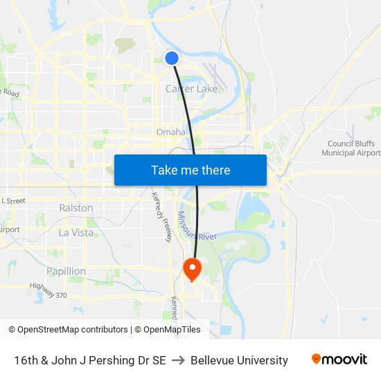 16th & John J Pershing Dr SE to Bellevue University map