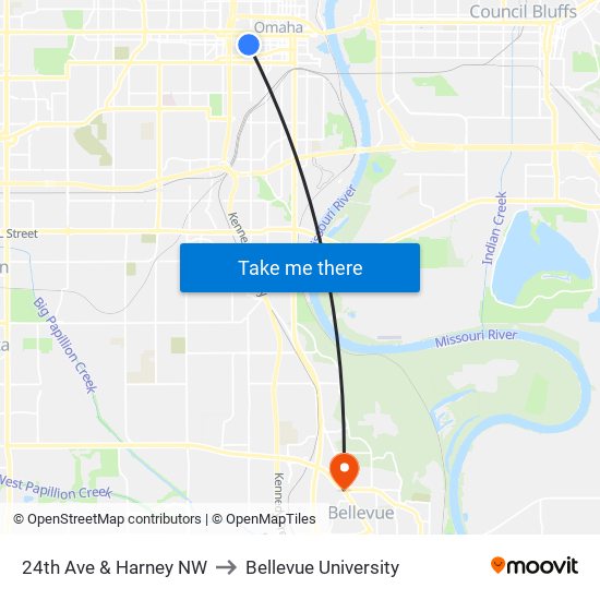 24th Ave & Harney NW to Bellevue University map