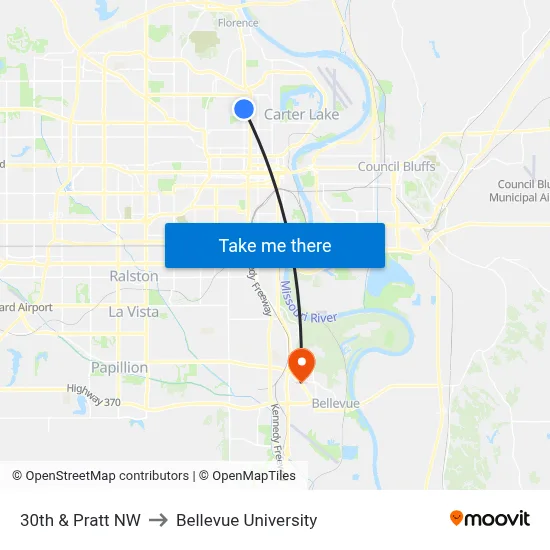 30th & Pratt NW to Bellevue University map