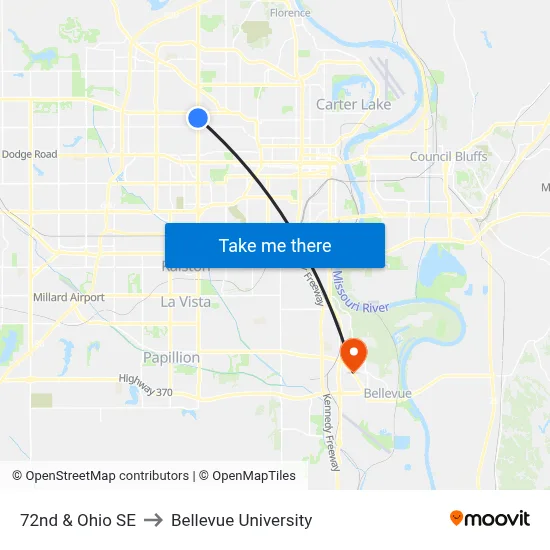 72nd & Ohio SE to Bellevue University map