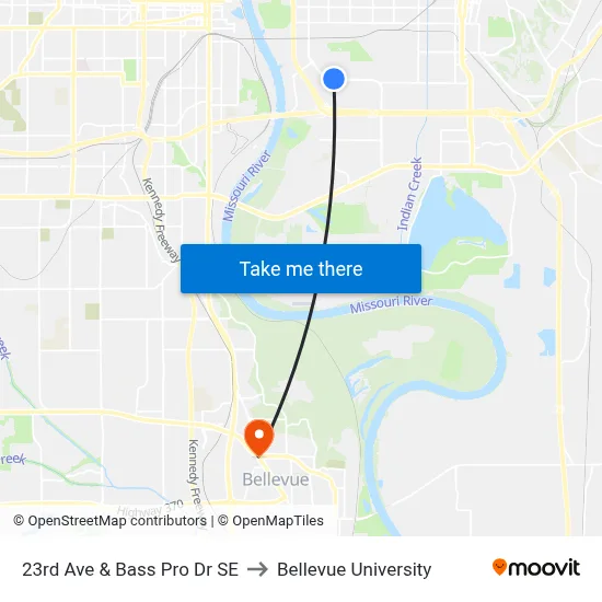 23rd Ave & Bass Pro Dr SE to Bellevue University map