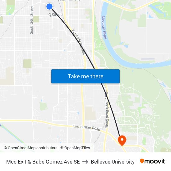 Mcc Exit & Babe Gomez Ave SE to Bellevue University map