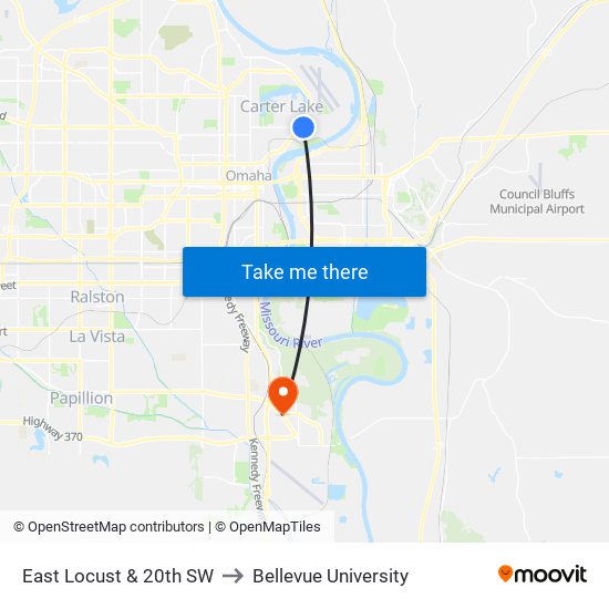 East Locust & 20th SW to Bellevue University map