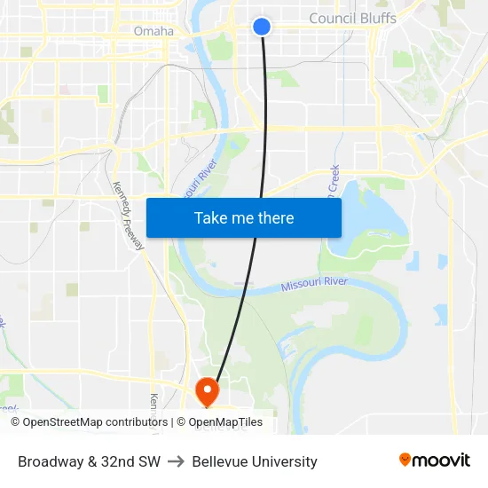 Broadway & 32nd SW to Bellevue University map