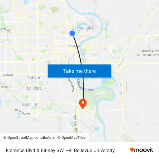 Florence Blvd & Binney SW to Bellevue University map