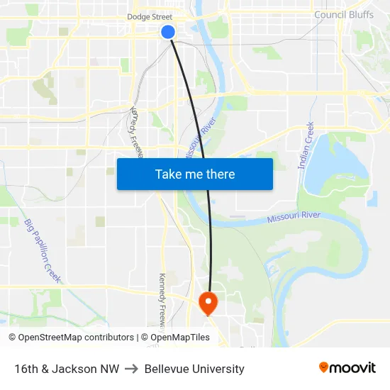 16th & Jackson NW to Bellevue University map