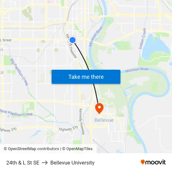 24th & L St SE to Bellevue University map
