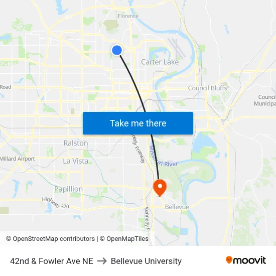 42nd & Fowler Ave NE to Bellevue University map