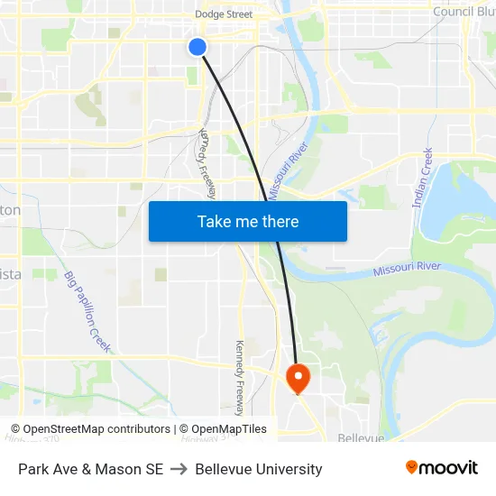 Park Ave & Mason SE to Bellevue University map