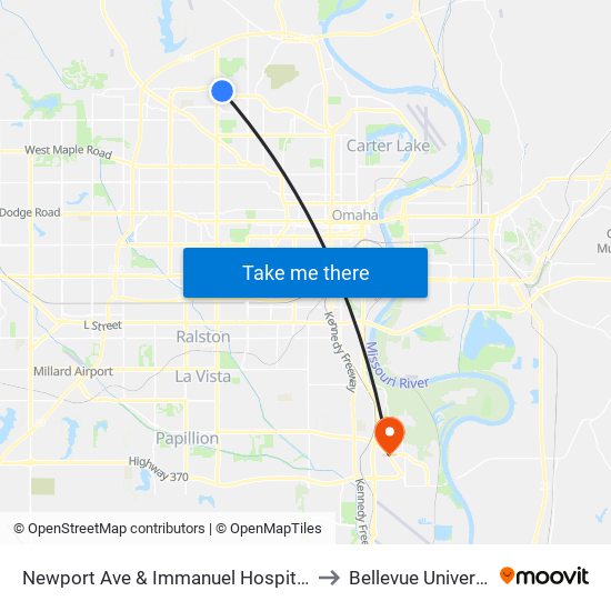 Newport Ave & Immanuel Hospital SE to Bellevue University map