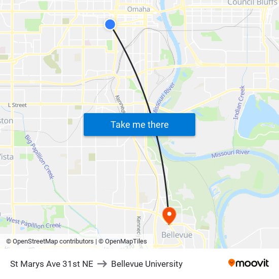 St Marys Ave 31st NE to Bellevue University map