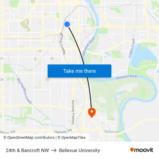 24th & Bancroft NW to Bellevue University map