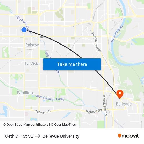 84th & F St SE to Bellevue University map