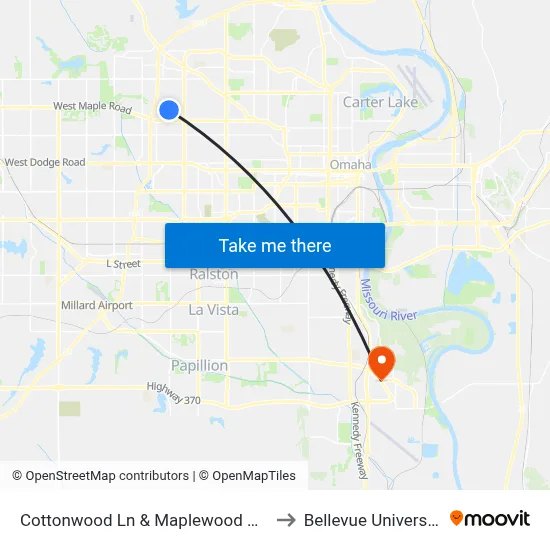 Cottonwood Ln & Maplewood NW to Bellevue University map